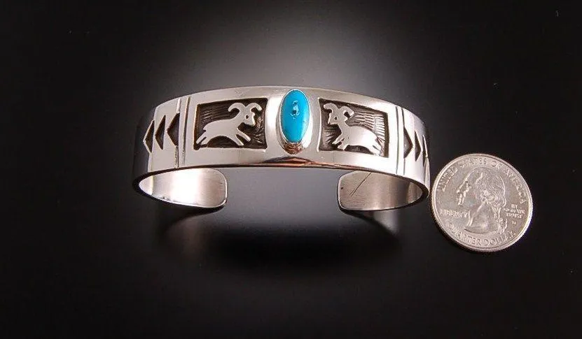 ZBM  Bighorn Sheep Bracelet Turquoise By Erick Begay  Petroglyph Bighorn sheep TO51C1